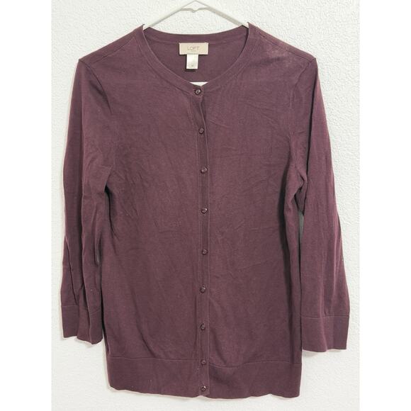 Loft Women’s Size M Purple 3/4 Sleeve Button Up Cardigan - Picture 1 of 5